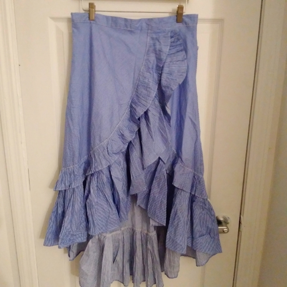 Chicwish | Blue & White Striped Ruffled Tiered High-Lo Skirt
